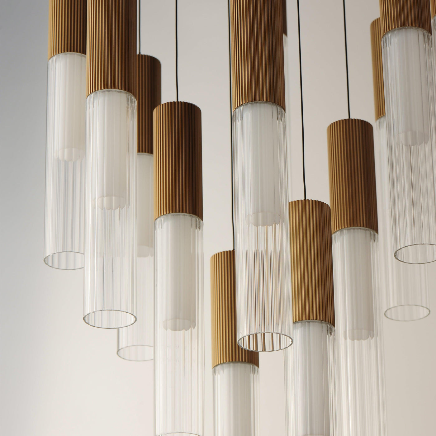 LED Gold Frame with Clear Cylindrical Ribbed Glass Shade Chandelier - LV LIGHTING