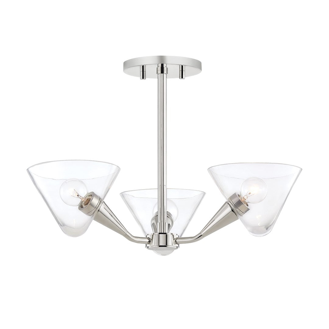 Steel Frame and Curve Arm with Clear Glass Shade Semi Flush Mount