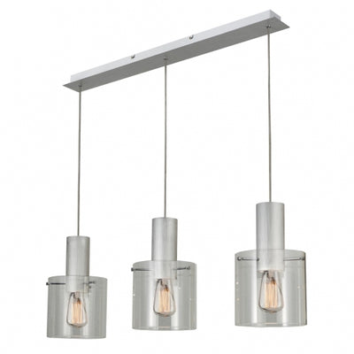 Steel Frame with Cylindrical Glass Shade Linear Pendant