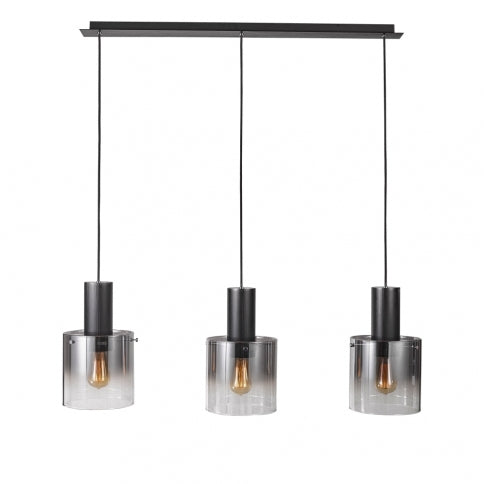 Steel Frame with Cylindrical Glass Shade Linear Pendant