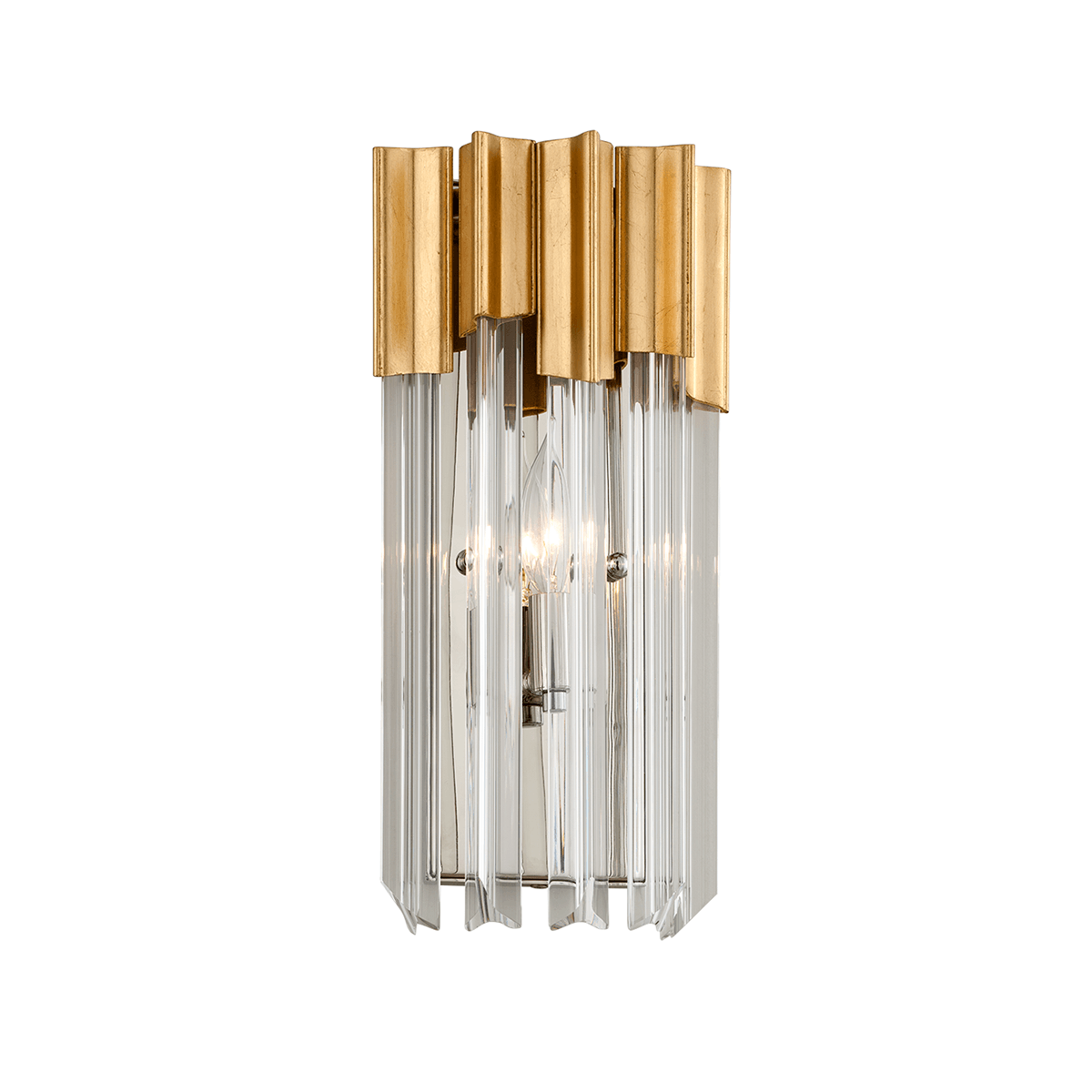 Gold Leaf and Polished Stainless Steel with Crystal Rod Wall Sconce - LV LIGHTING