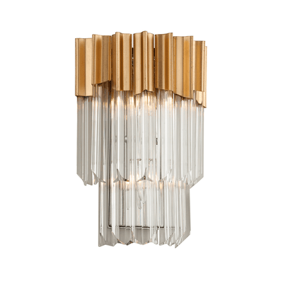 Gold Leaf and Polished Stainless Steel with Crystal Rod Wall Sconce - LV LIGHTING