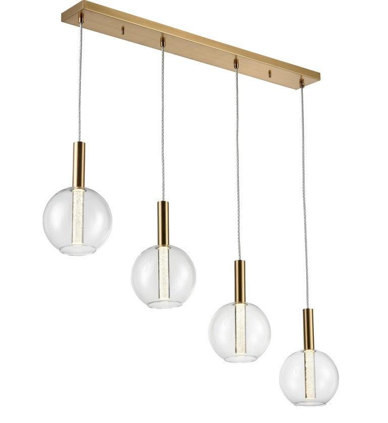 LED Brass Frame with Seeded Acrylic Rod and Clear Glass Globe Shade Linear Pendant - LV LIGHTING