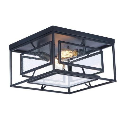 Black with Caged Clear Glass Frame Square Flush Mount - LV LIGHTING