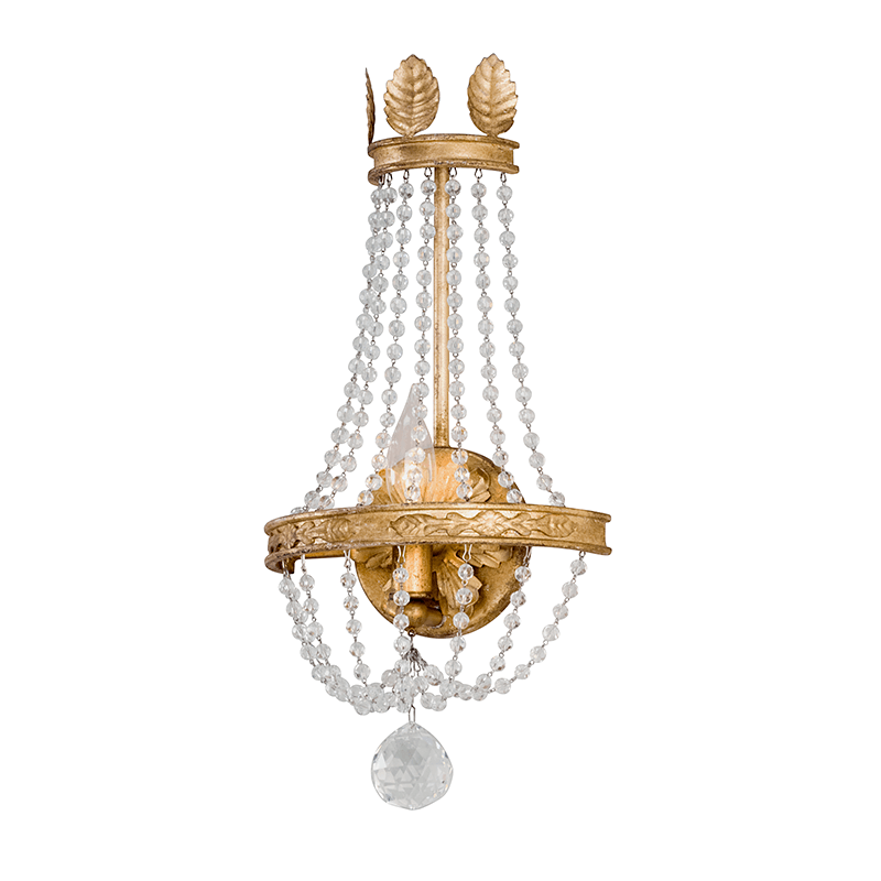 Distressed Gold Leaf Frame with Crystal Strand and Drop Wall Sconce - LV LIGHTING