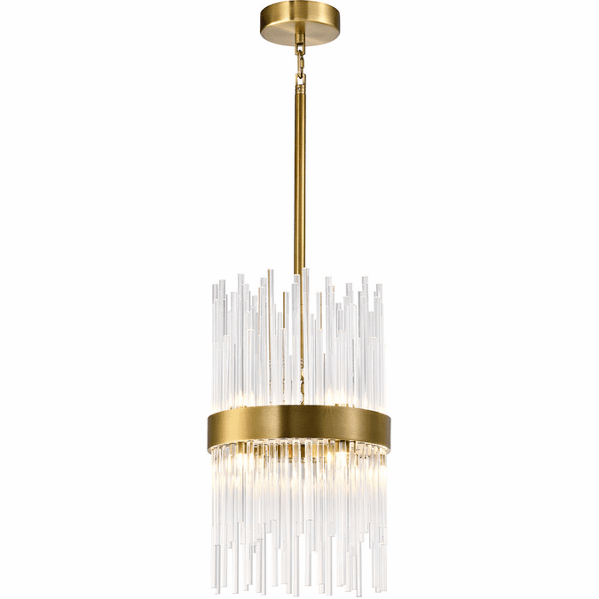 Steel Frame with Clear Glass Rod Mini Pendant in Aged Brass by Zeev