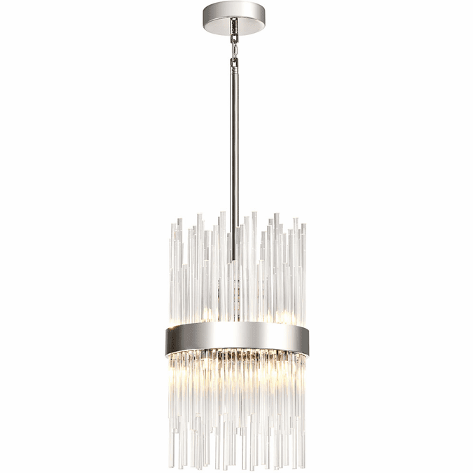 Steel Frame with Clear Glass Rod Mini Pendant in Polished Nickel by Zeev
