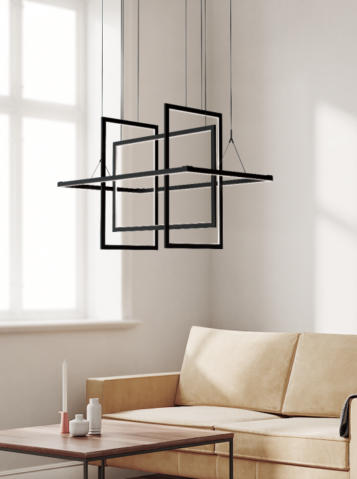 LED Satin Dark Gray Geometry Frame with Acrylic Diffuser Linear Chandelier