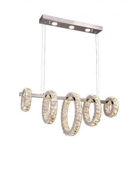 LED Chrome with Crystal 5 Rings Linear Chandelier - LV LIGHTING