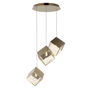 Steel Ice Cube Frame with Cast Glass Shade Multi Pendant