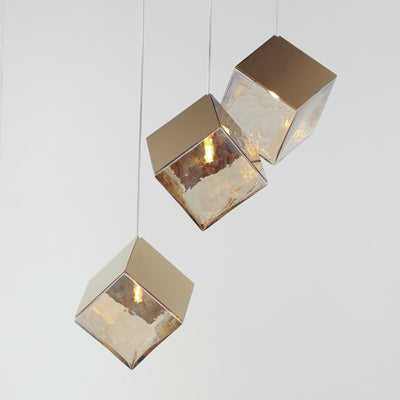 Steel Ice Cube Frame with Cast Glass Shade Multi Pendant