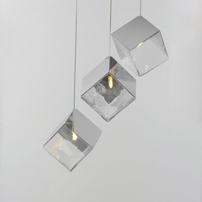 Steel Ice Cube Frame with Cast Glass Shade Multi Pendant