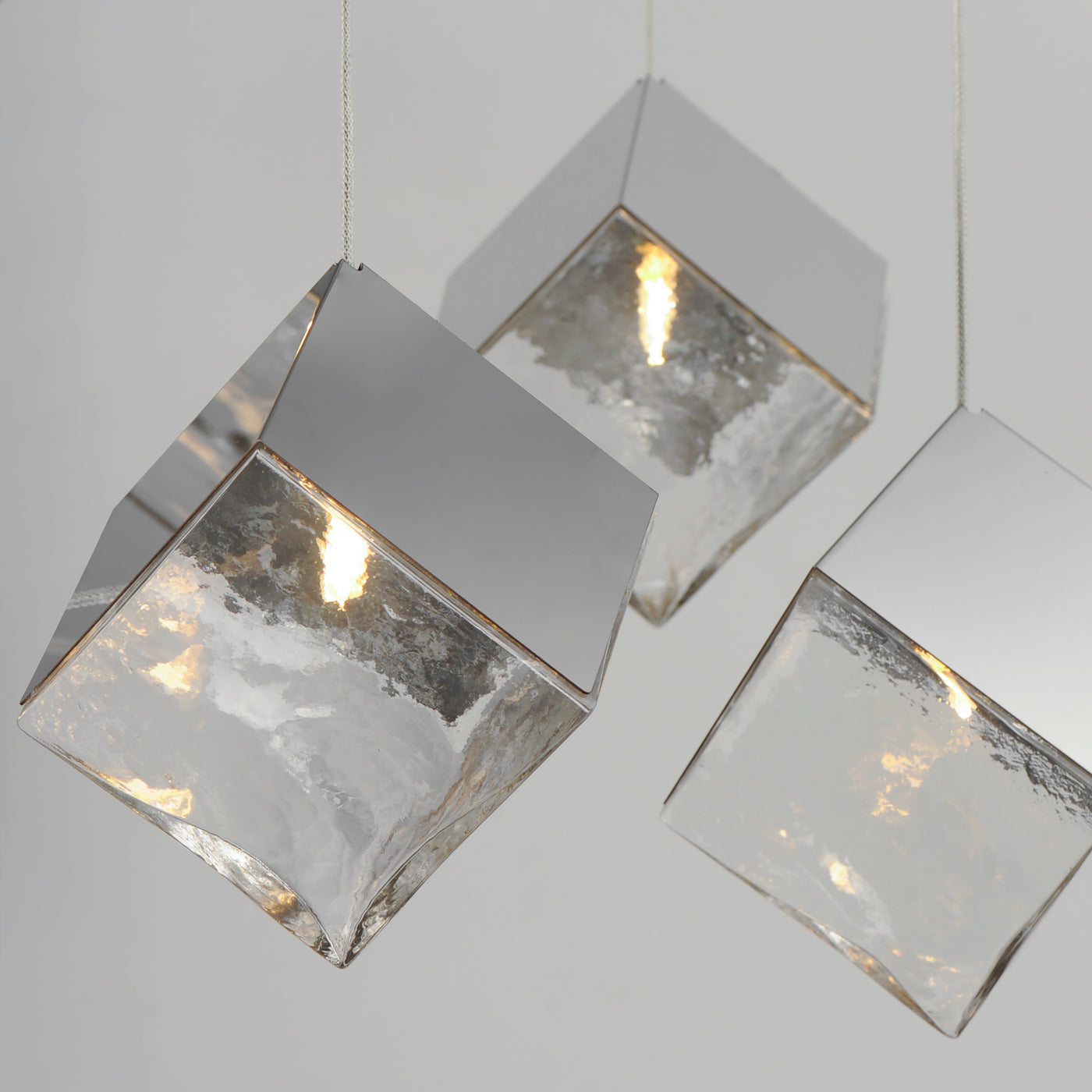 Steel Ice Cube Frame with Cast Glass Shade Multi Pendant