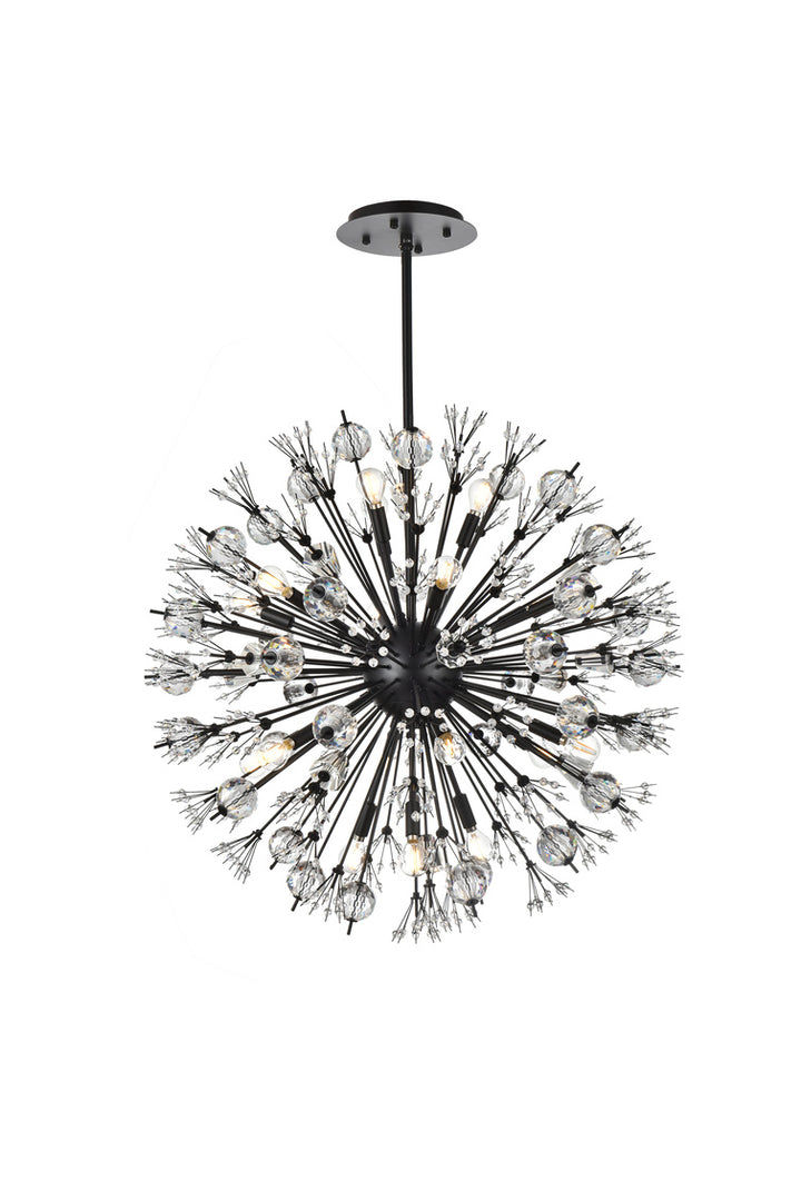 Steel Sputnik Frame with Clear Crystal Round Chandelier in Black by Elegant