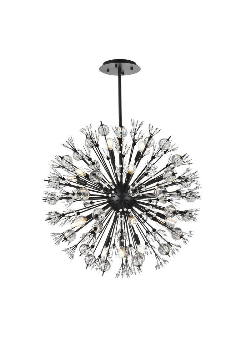Steel Sputnik Frame with Clear Crystal Round Chandelier