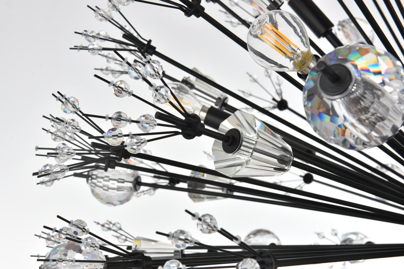 Steel Sputnik Frame with Clear Crystal Round Chandelier