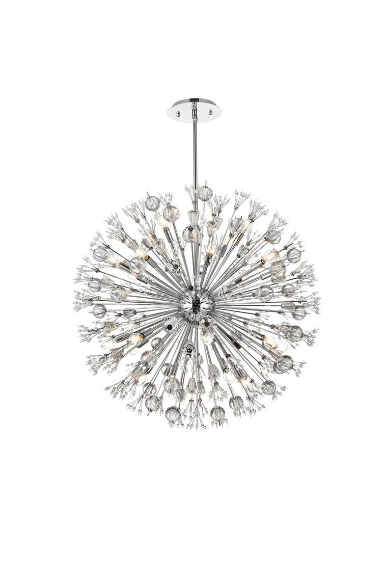 Steel Sputnik Frame with Clear Crystal Round Chandelier in Chrome by Elegant