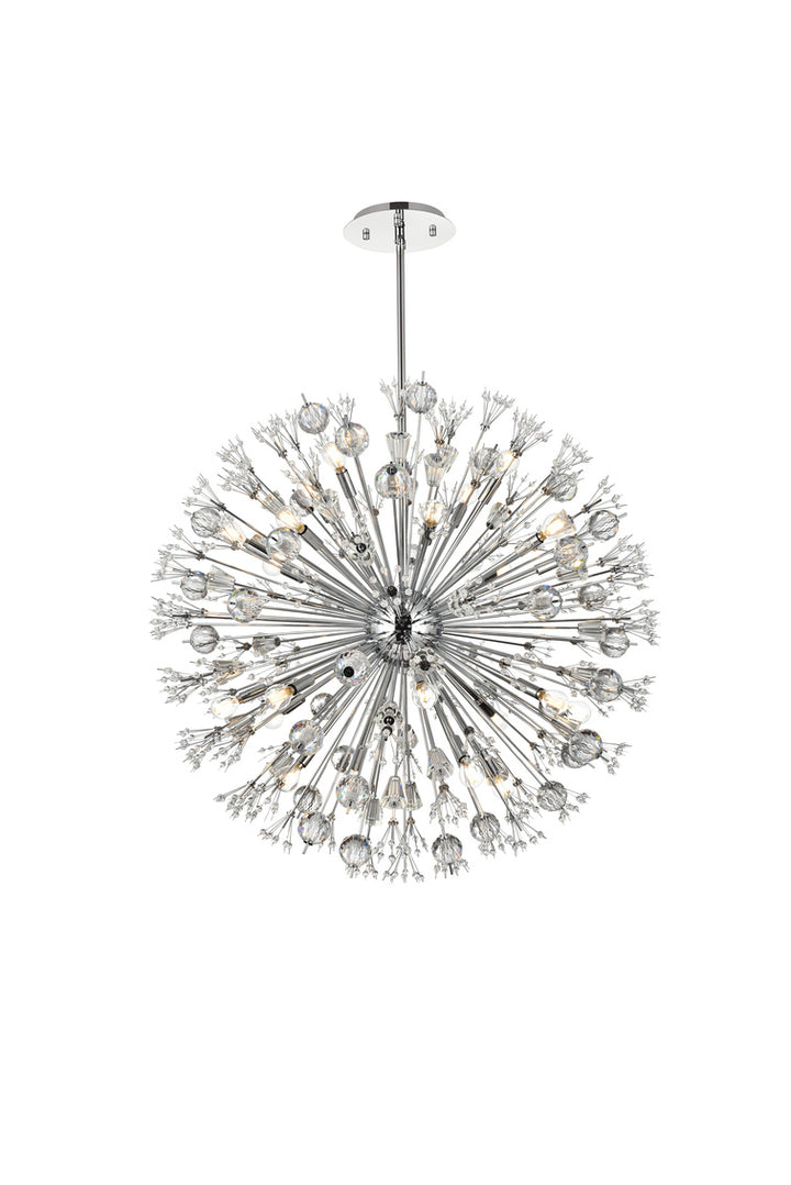 Steel Sputnik Frame with Clear Crystal Round Chandelier in Chrome by Elegant