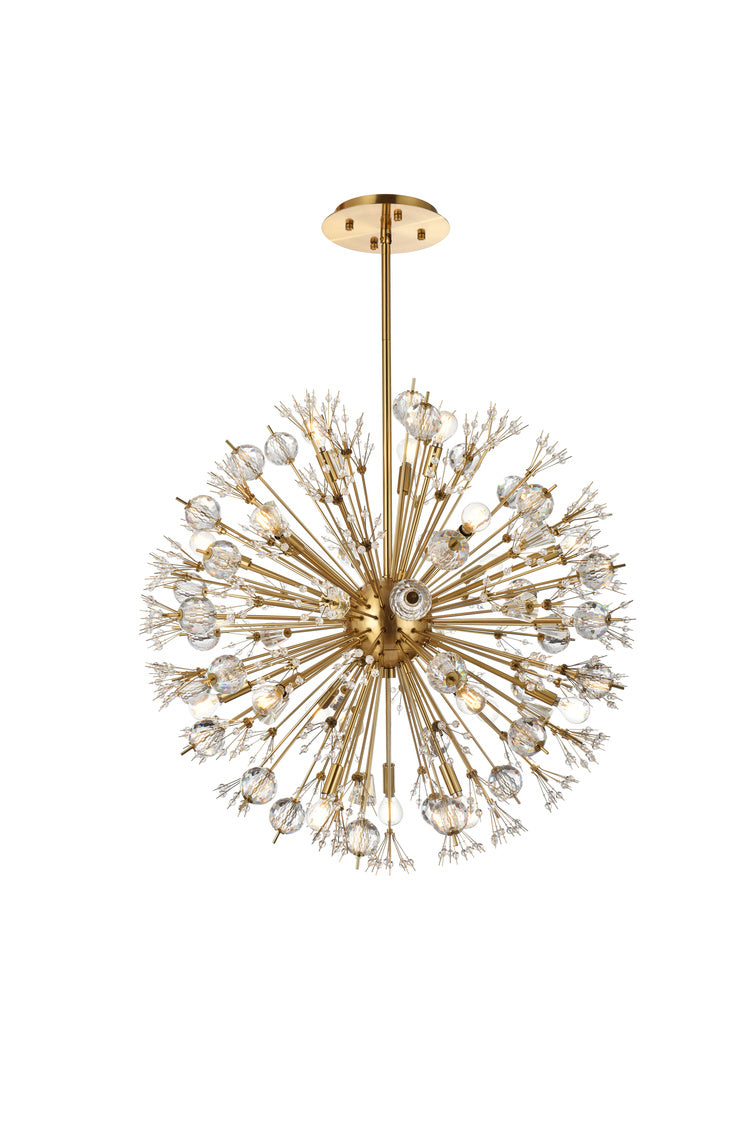 Steel Sputnik Frame with Clear Crystal Round Chandelier in Satin Gold by Elegant