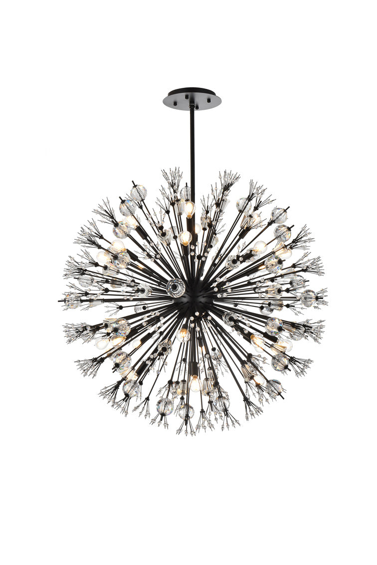 Steel Sputnik Frame with Clear Crystal Round Chandelier in Black by Elegant
