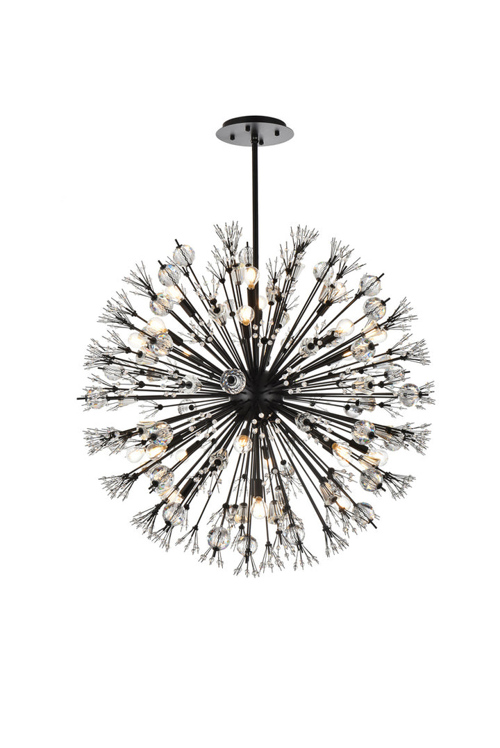 Steel Sputnik Frame with Clear Crystal Round Chandelier in Black by Elegant