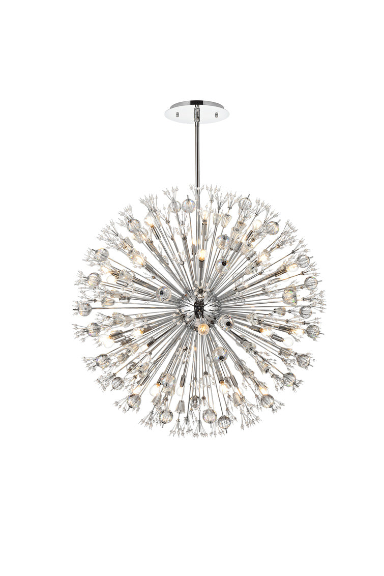 Steel Sputnik Frame with Clear Crystal Round Chandelier in Chrome by Elegant