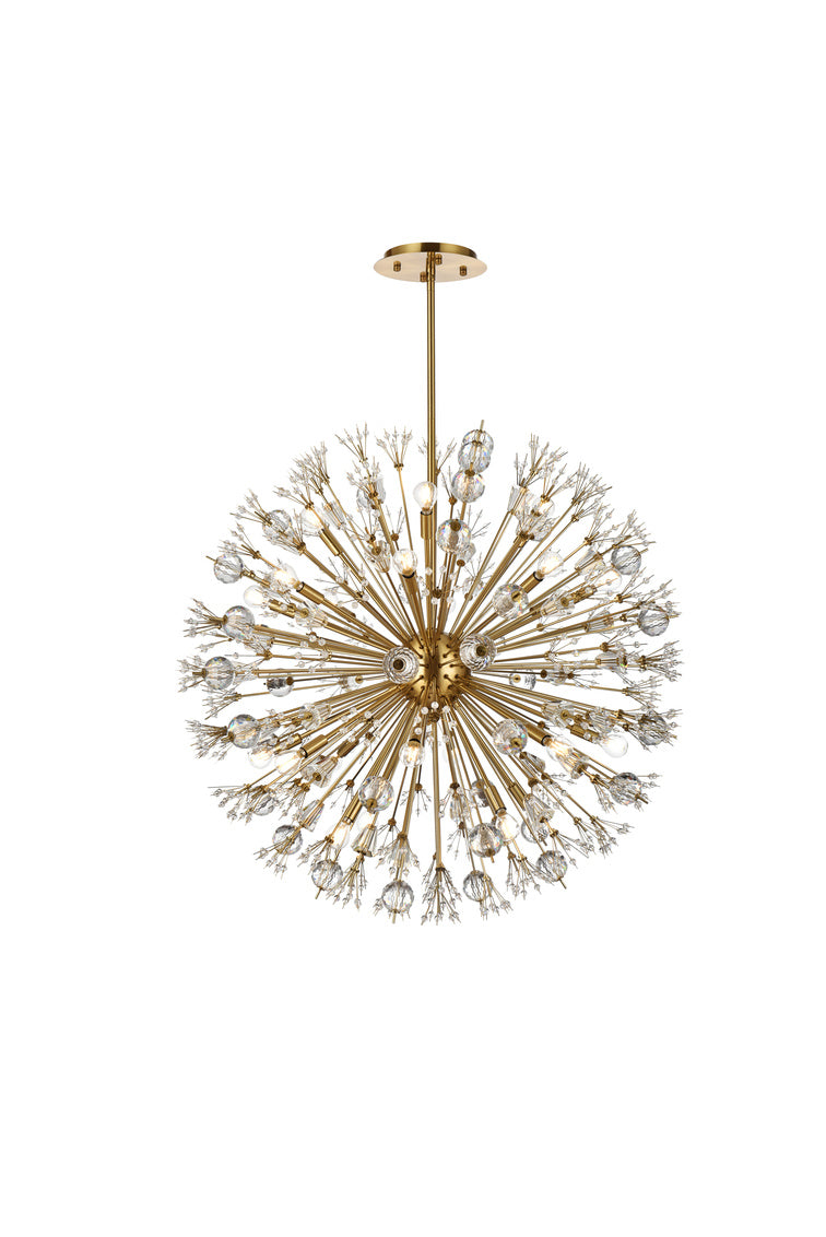 Steel Sputnik Frame with Clear Crystal Round Chandelier in Satin Gold by Elegant