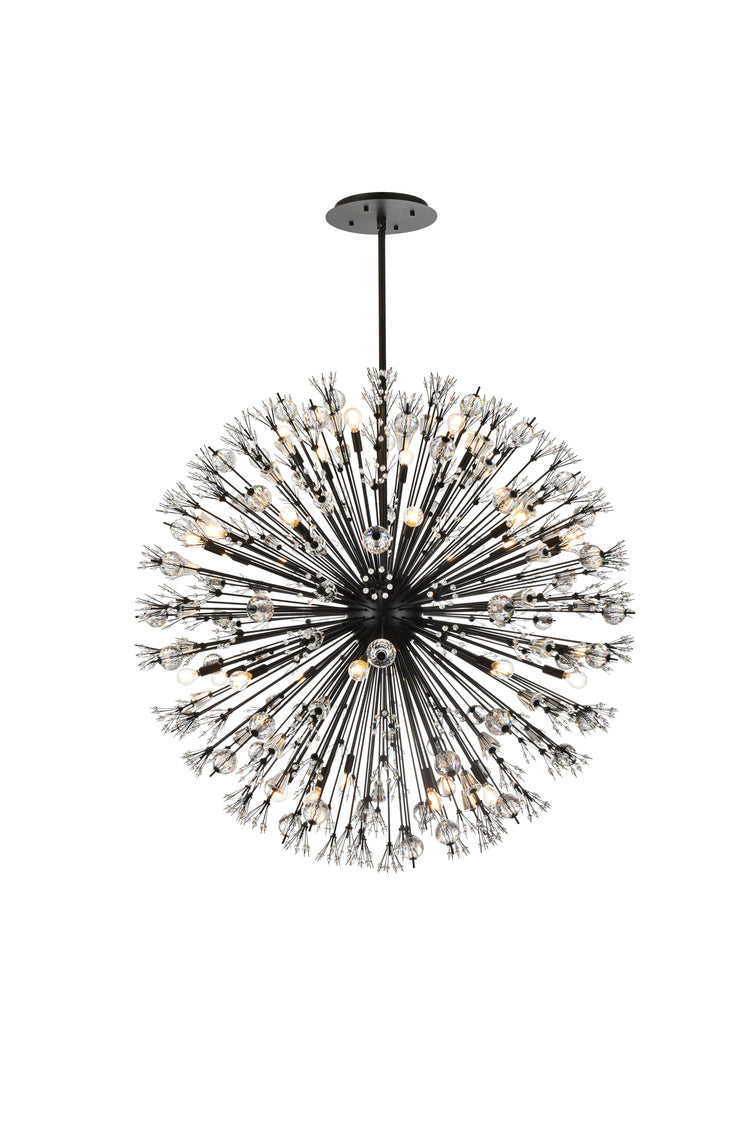 Steel Sputnik Frame with Clear Crystal Round Chandelier in Black by Elegant