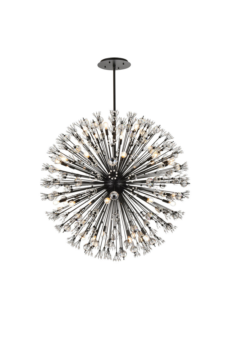 Steel Sputnik Frame with Clear Crystal Round Chandelier in Black by Elegant