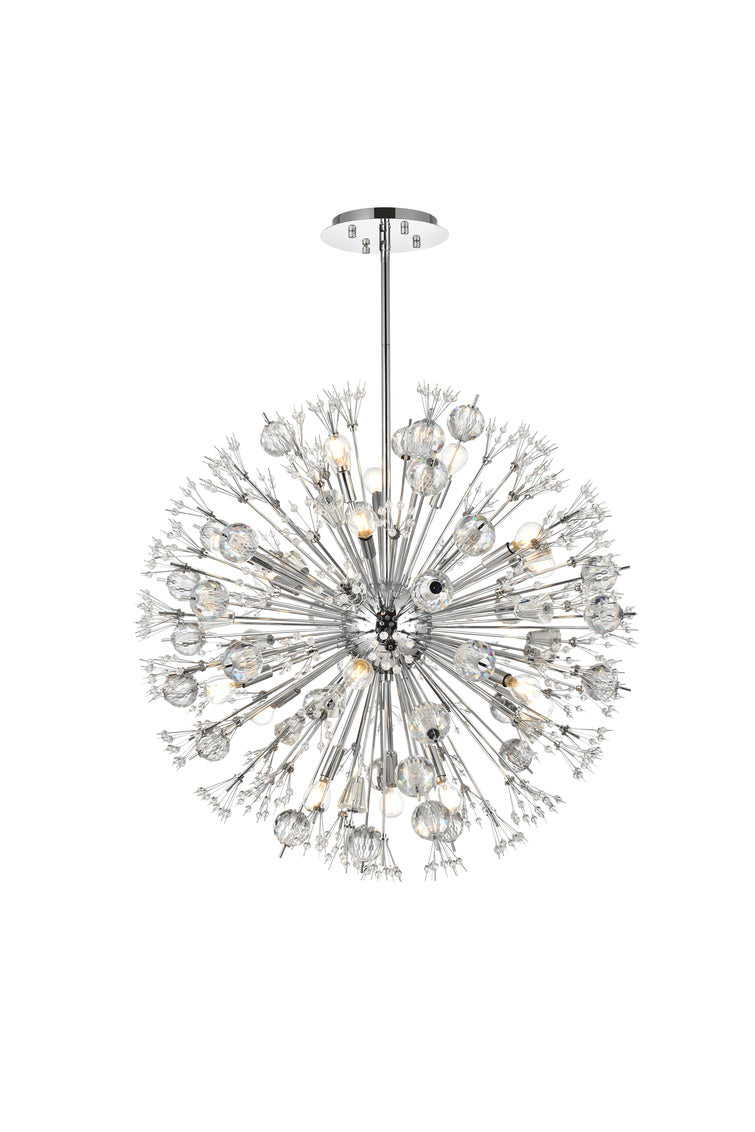 Steel Sputnik Frame with Clear Crystal Round Chandelier in Chrome by Elegant