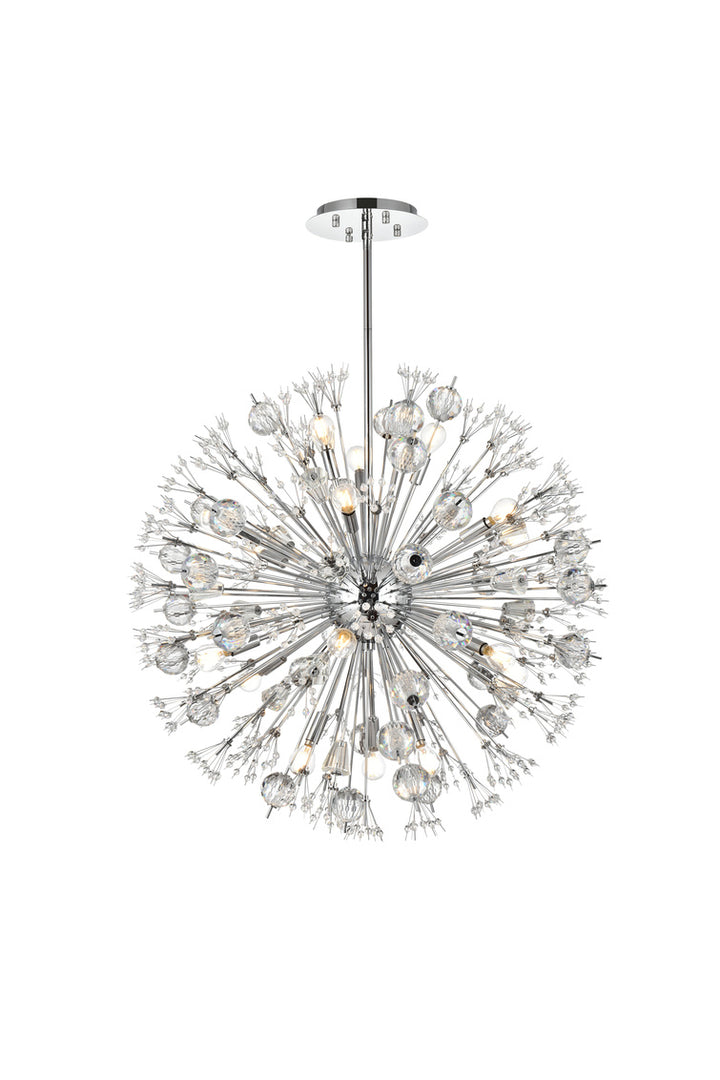 Steel Sputnik Frame with Clear Crystal Round Chandelier in Chrome by Elegant