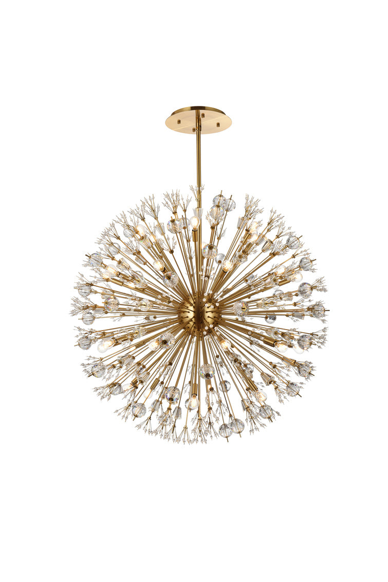 Steel Sputnik Frame with Clear Crystal Round Chandelier in Satin Gold by Elegant