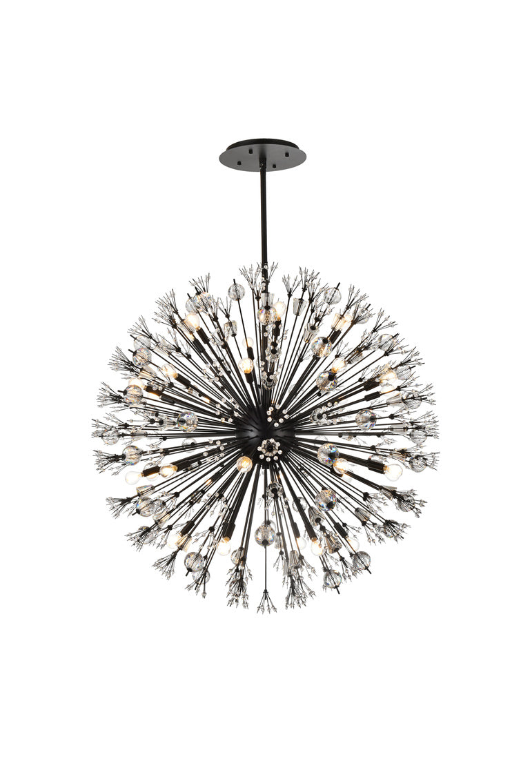 Steel Sputnik Frame with Clear Crystal Round Chandelier in Black by Elegant