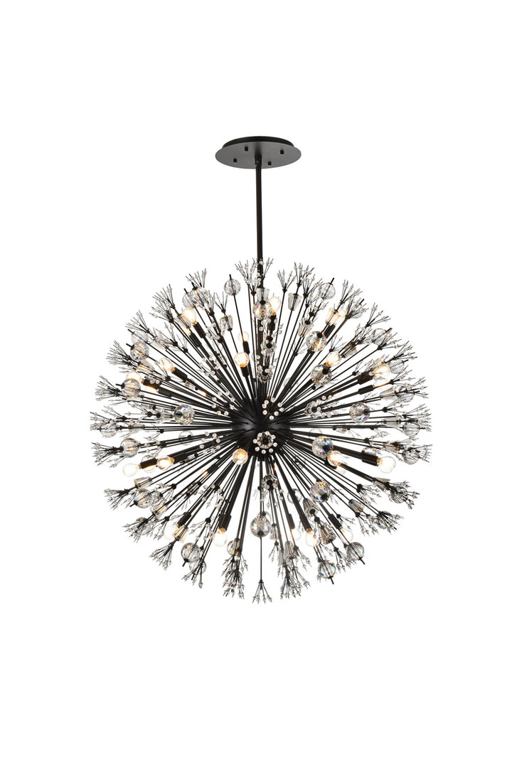 Steel Sputnik Frame with Clear Crystal Round Chandelier in Black by Elegant
