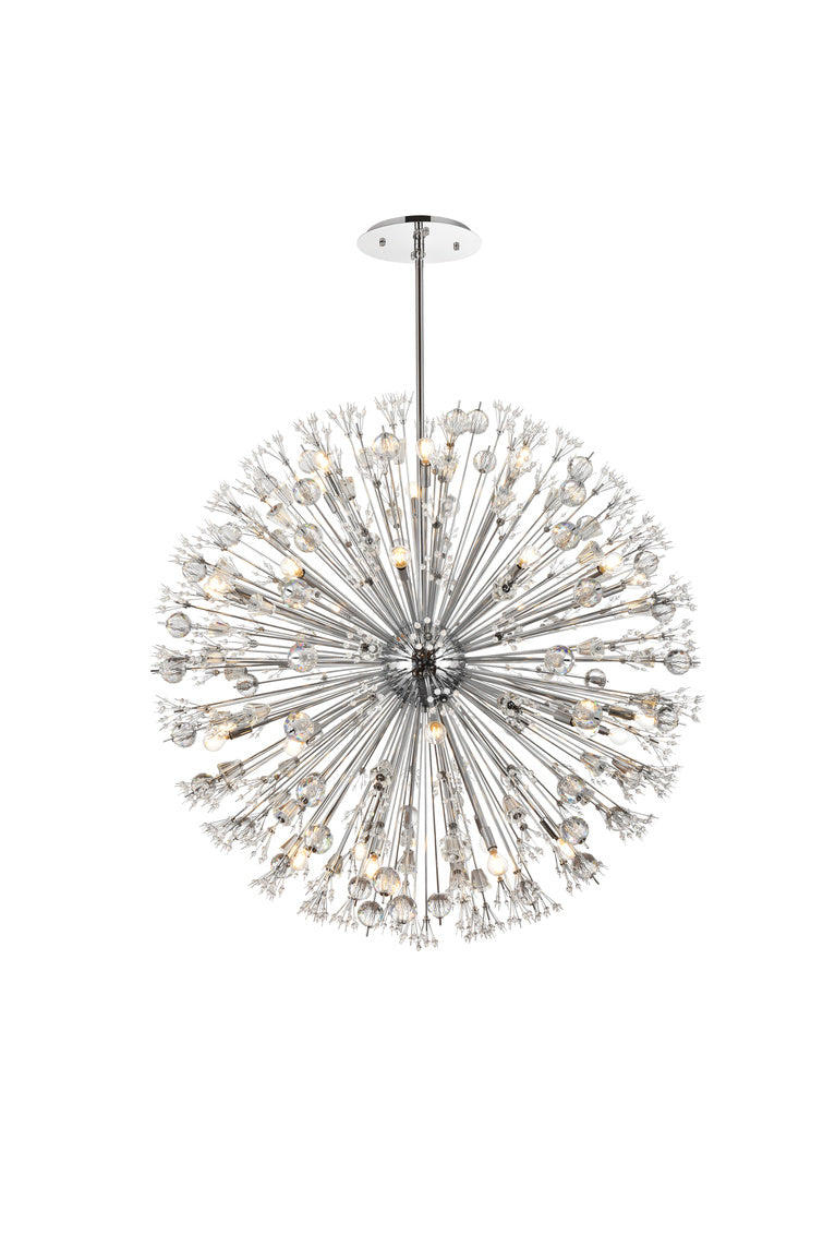 Steel Sputnik Frame with Clear Crystal Round Chandelier in Chrome by Elegant