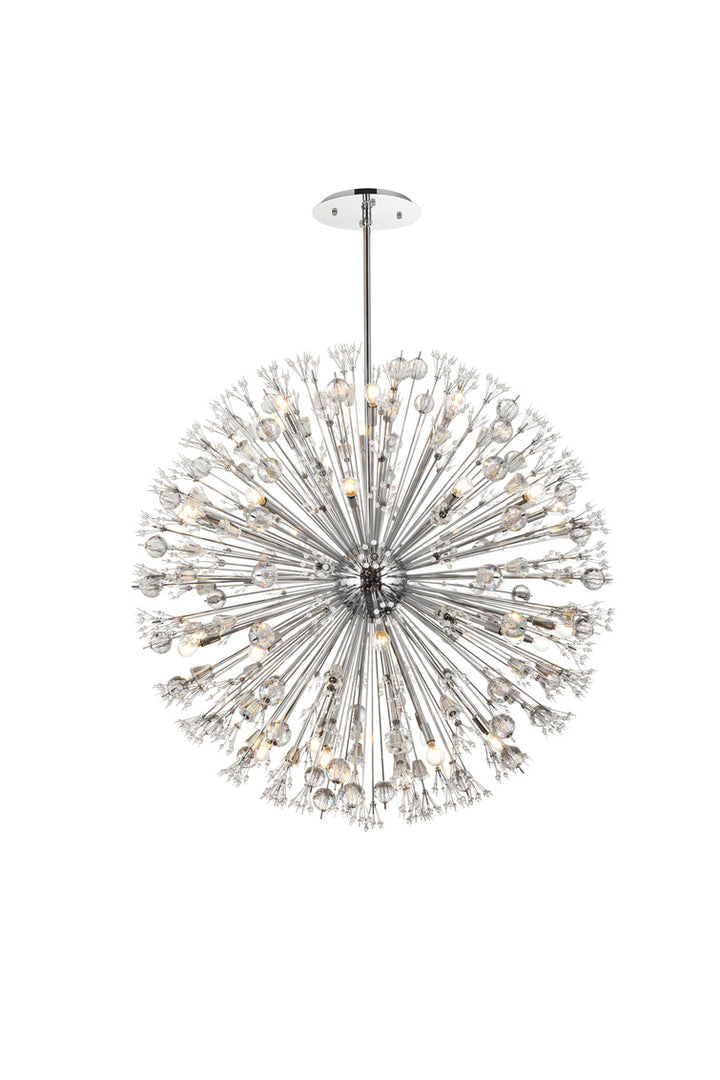 Steel Sputnik Frame with Clear Crystal Round Chandelier in Chrome by Elegant