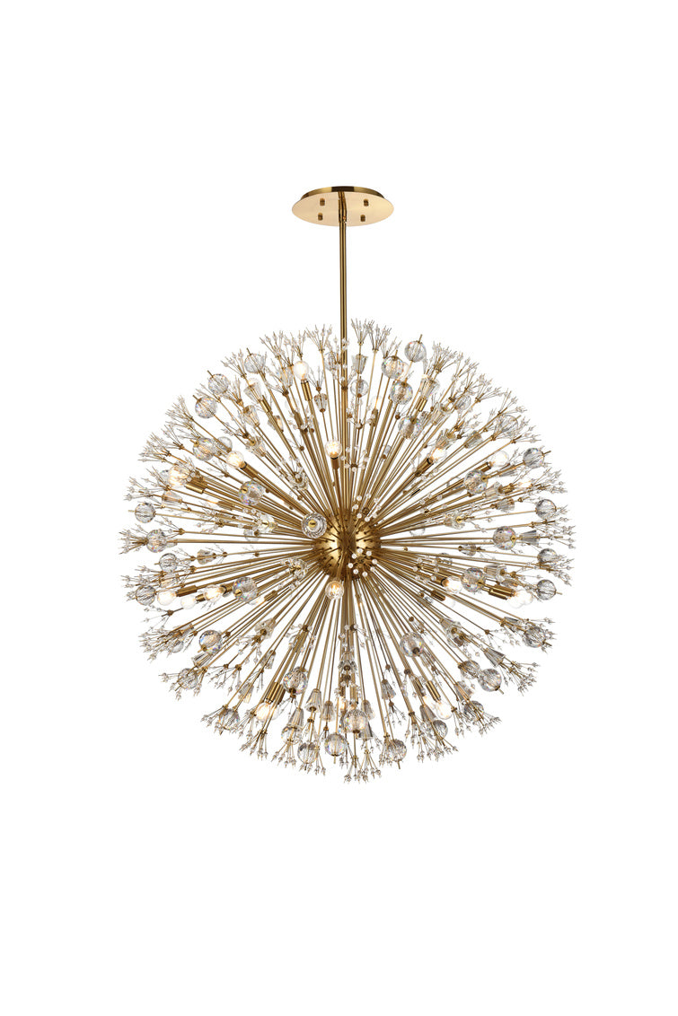 Steel Sputnik Frame with Clear Crystal Round Chandelier in Satin Gold by Elegant