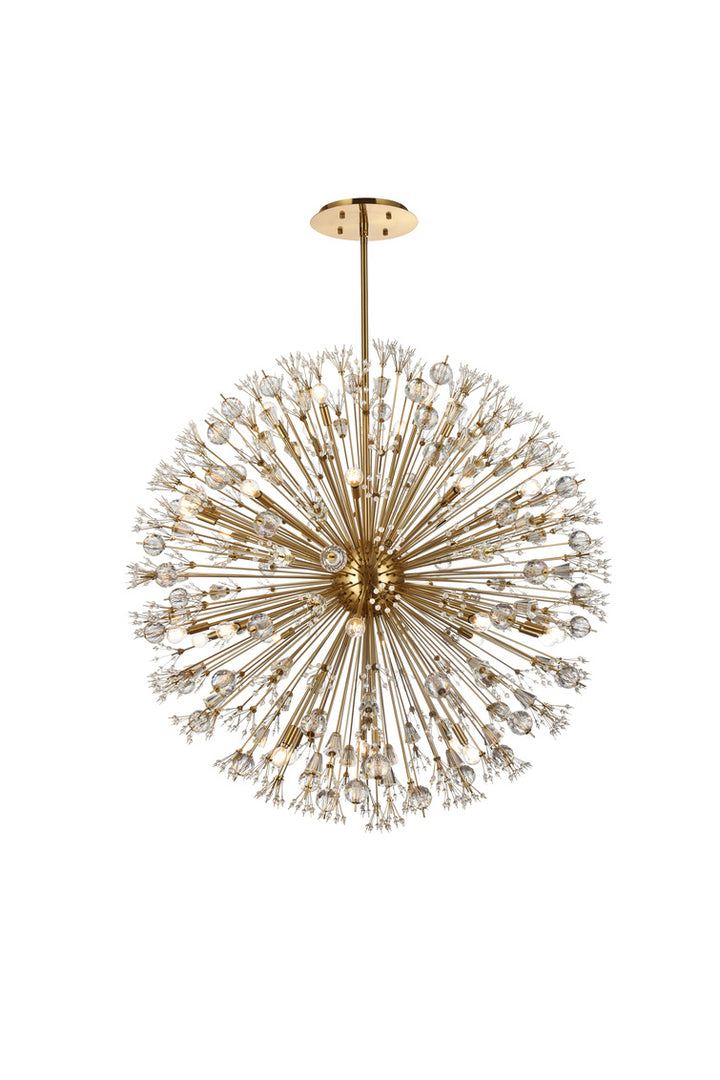 Steel Sputnik Frame with Clear Crystal Round Chandelier in Satin Gold by Elegant
