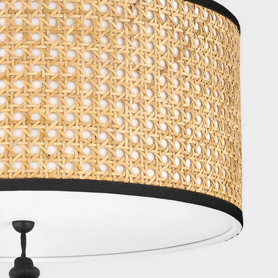 Soft Black with Natural Cane Woven Shade Flush Mount - LV LIGHTING