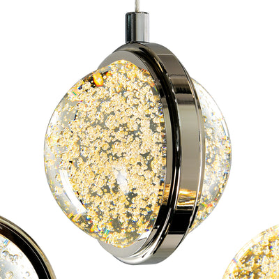 LED Polished Nickel Frame with Bubble Crystal Globe Pendant