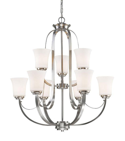 Curved Ribbon Steel with Matte Opal Glass Shade 2 Tier Chandelier - LV LIGHTING