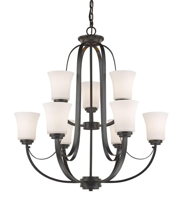 Curved Ribbon Steel with Matte Opal Glass Shade 2 Tier Chandelier - LV LIGHTING