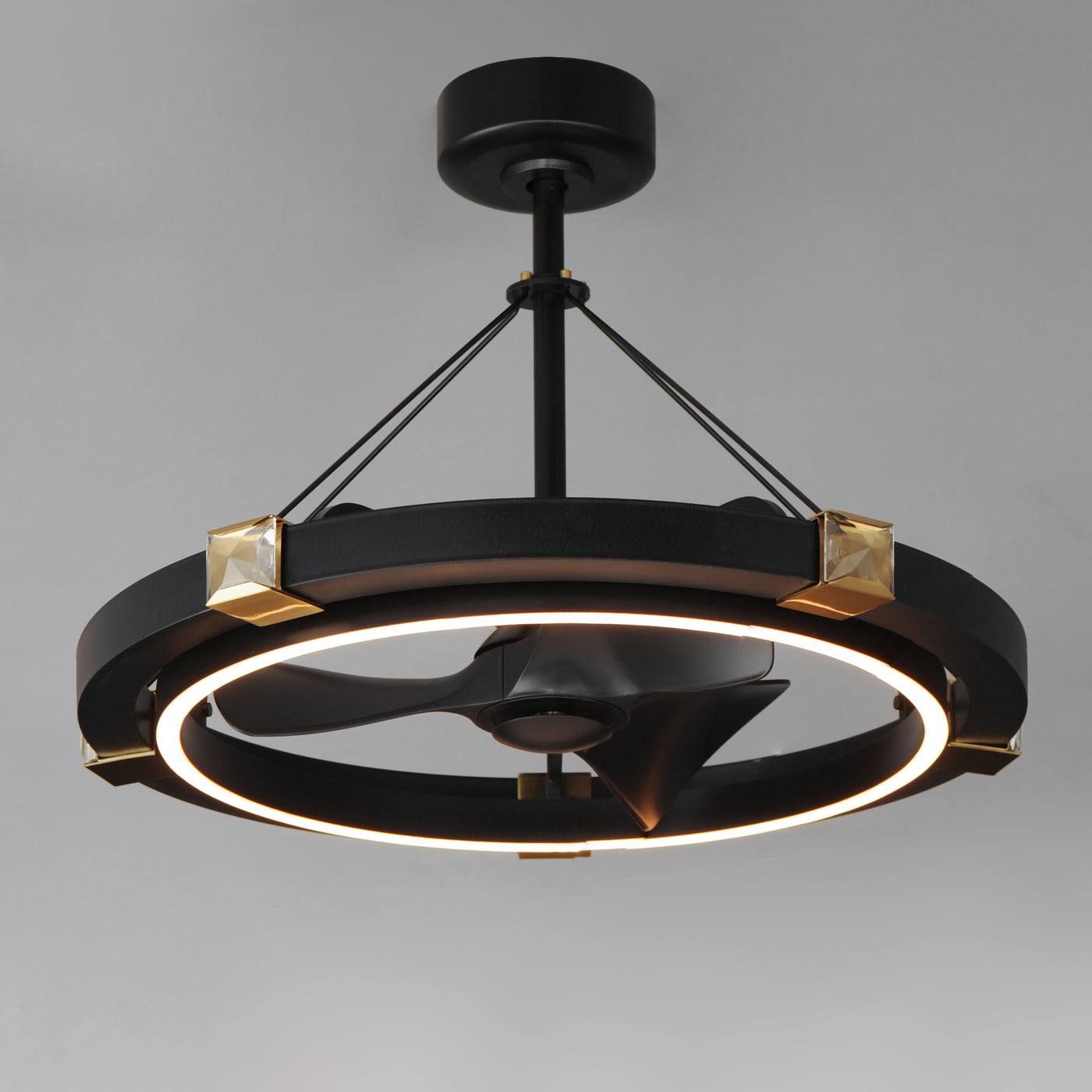 LED Black and Gold Frame with Crystal WiFi Enabled Ceiling Fan