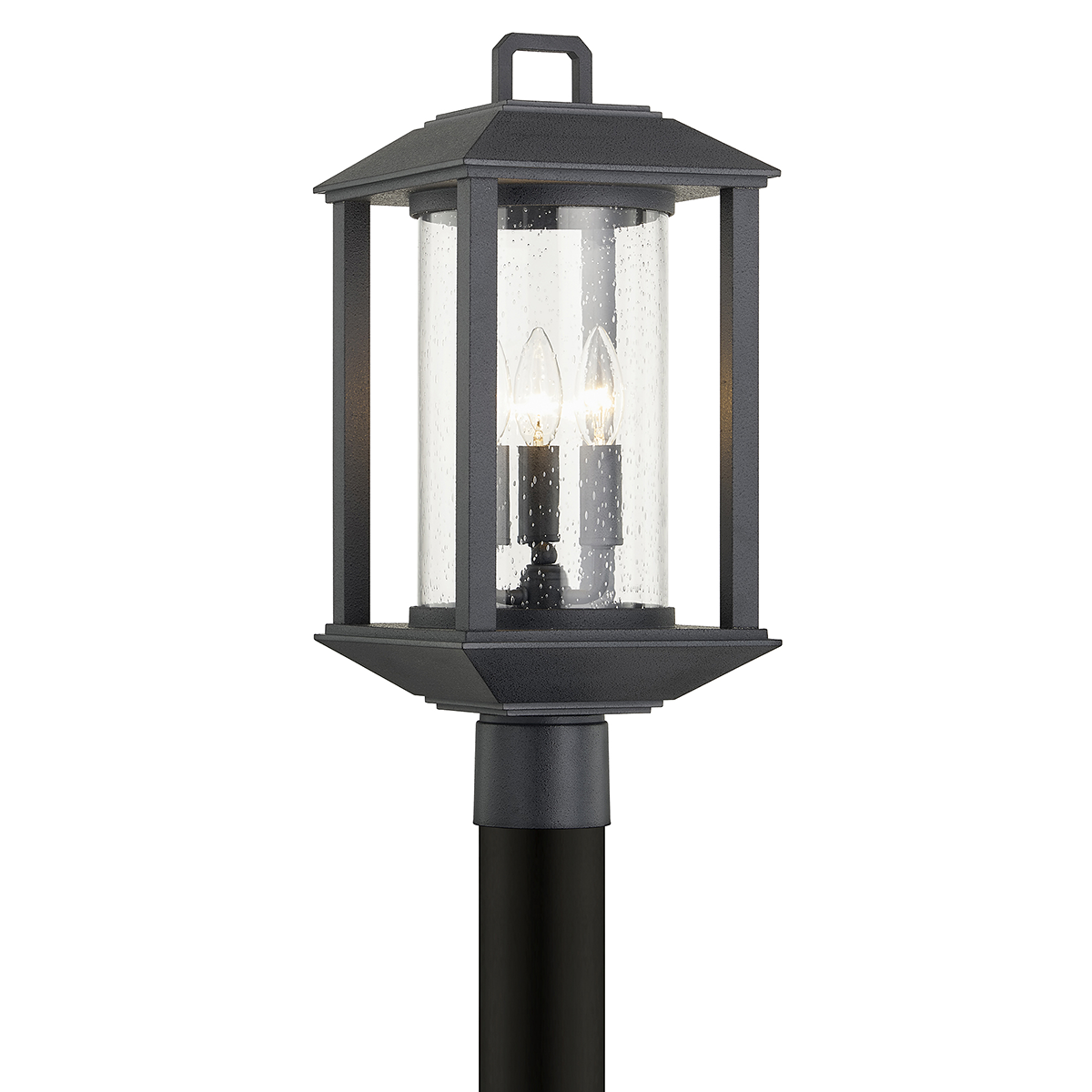 Weathered Graphite with Cylindrical Seedy Glass Shade Outdoor Post Light