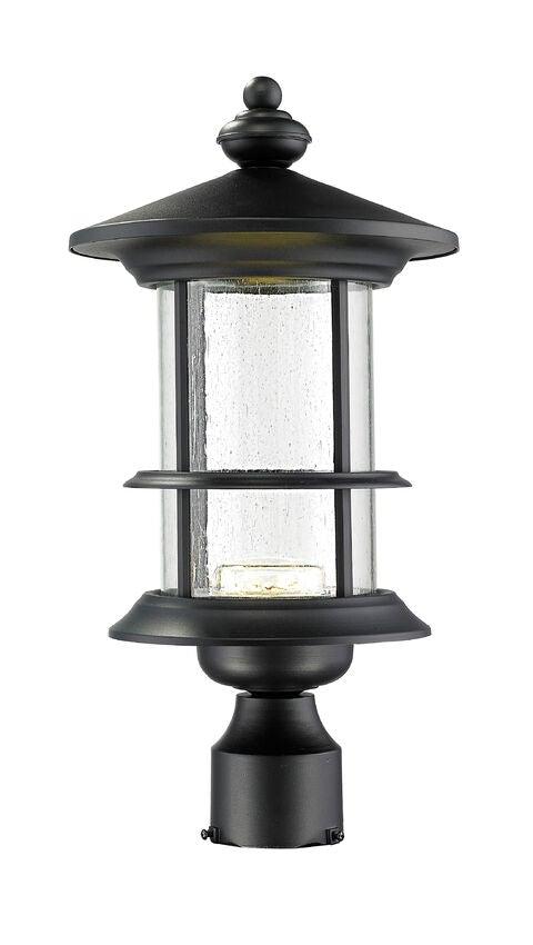 LED Black Aluminum with Clear Seedy Glass Shade Caged - LV LIGHTING