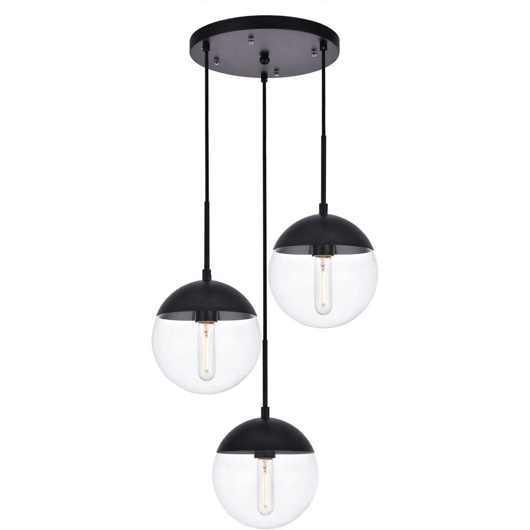 Black with Clear Glass 3 Lights Pendant - LV LIGHTING