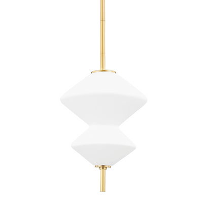 LED Aged Brass Rod with Opal Etched Glass Shade Pendant