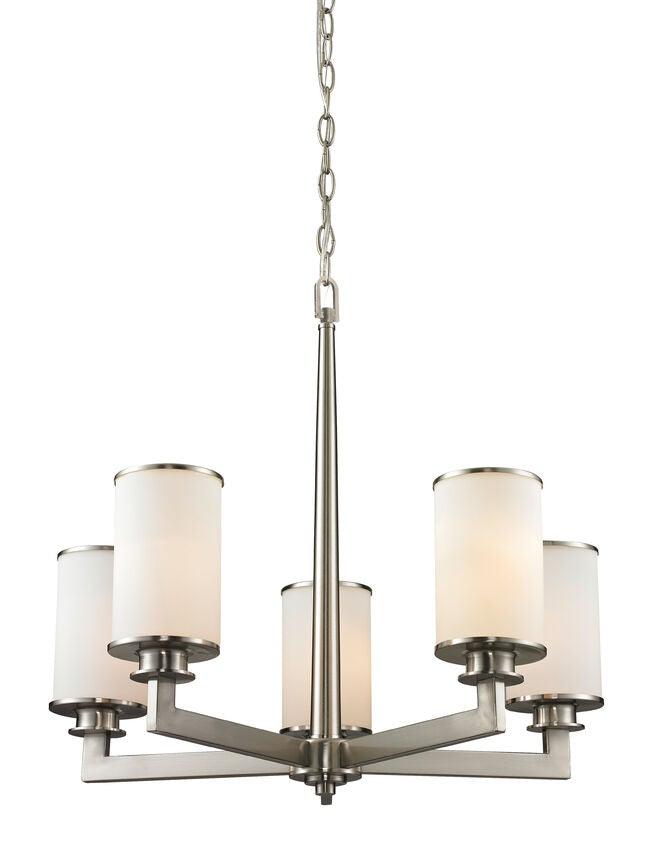 Steel Symmetrical Arms with Matte Opal Glass Shade Chandelier - LV LIGHTING
