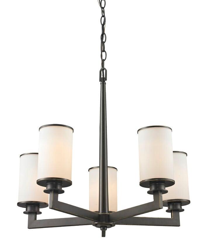 Steel Symmetrical Arms with Matte Opal Glass Shade Chandelier - LV LIGHTING
