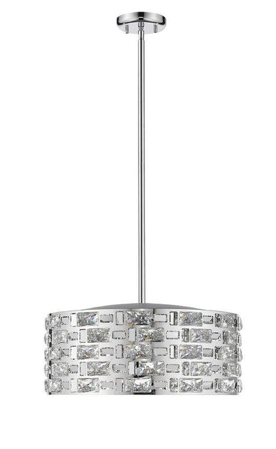 Chrome with Rectangle Crystal Round Pendant - LV LIGHTING